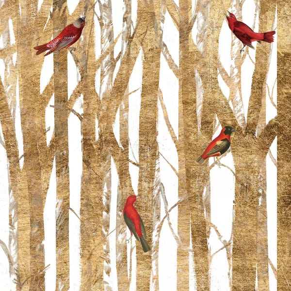 Birch Trees: Red Bird Christmas II by Studio W