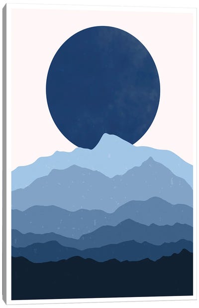 Blue Abstract Moonrise Canvas Art Print - Jay Stanley