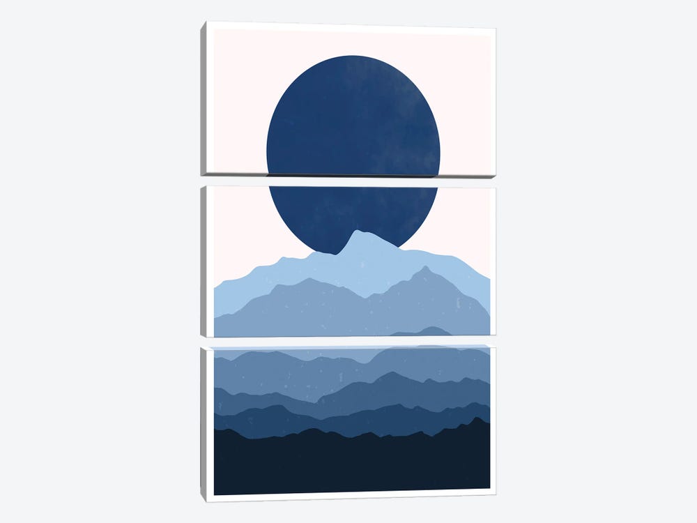 Blue Abstract Moonrise by Jay Stanley 3-piece Art Print