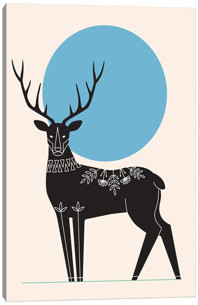 Blue Moonlight Deer Canvas Art Print - Folksy Fauna