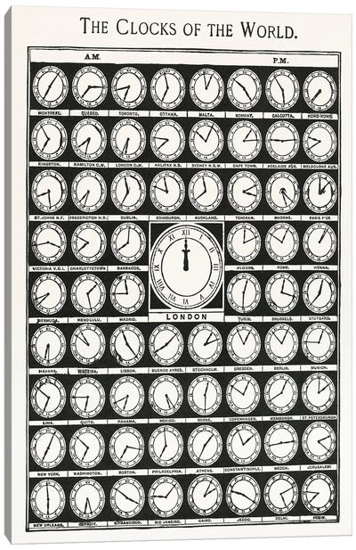 Clocks Of The World Canvas Art Print - Jay Stanley