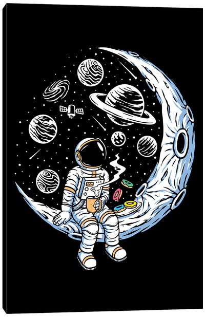Coffee And Donuts On The Moon Canvas Art Print - Donut Art
