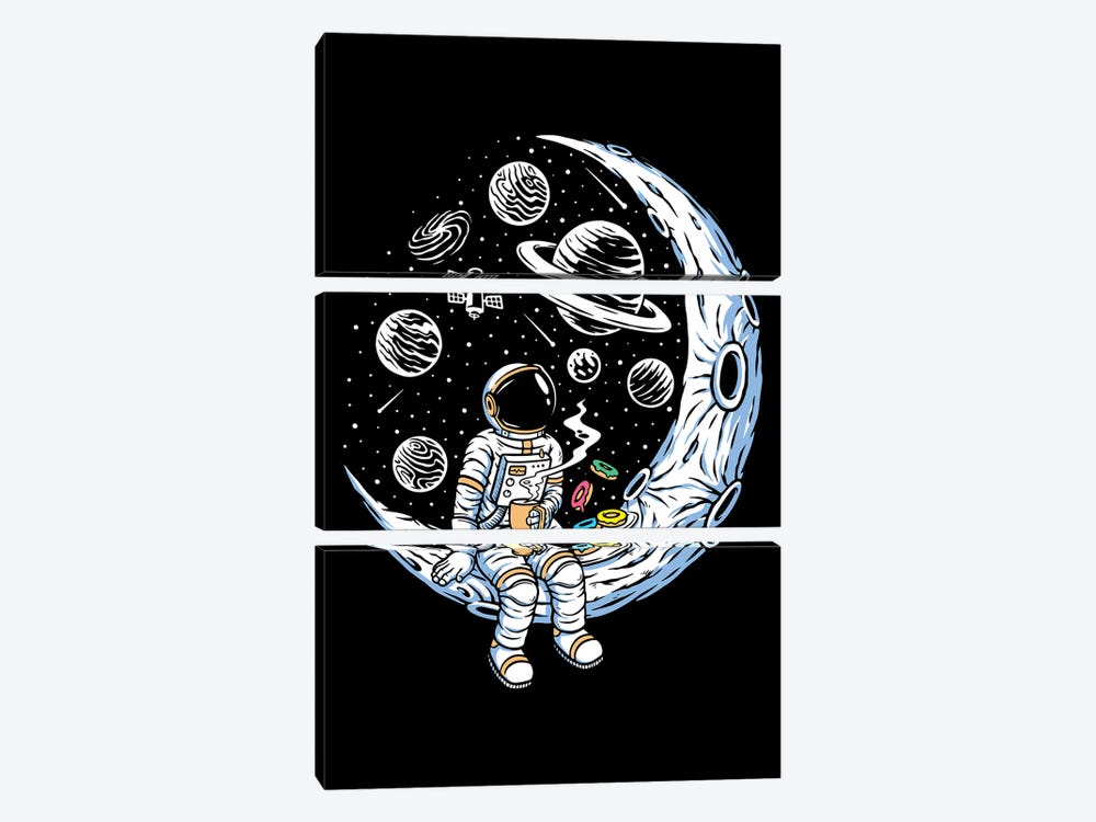 Coffee And Donuts On The Moon by Jay Stanley 3-piece Canvas Art Print