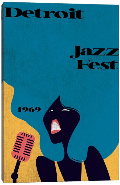 Detroit Jazz Fest 1969 Canvas Art Print - Teal Art