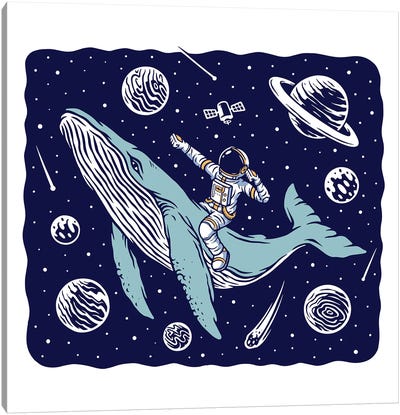 Galactic Whale Rider Canvas Art Print - Exploration Art