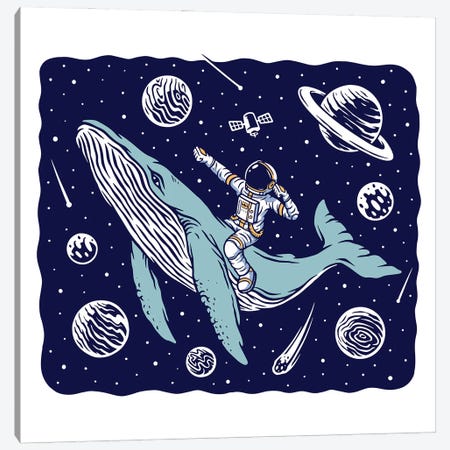 Galactic Whale Rider Canvas Print #STY205} by Jay Stanley Canvas Wall Art
