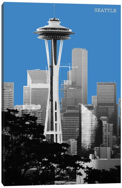 Halftone Seattle Blue II Canvas Art Print - Space Needle