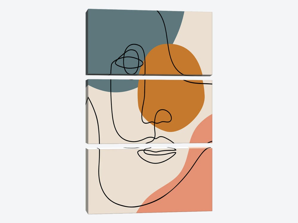 Abstract Face Line Drawing by Jay Stanley 3-piece Canvas Wall Art