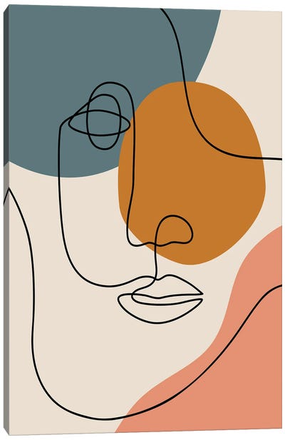 Abstract Face Line Drawing Canvas Art Print - Scandinavian Office