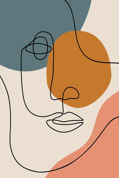 Scandinavian Office: Abstract Face Line Drawing by jay stanley