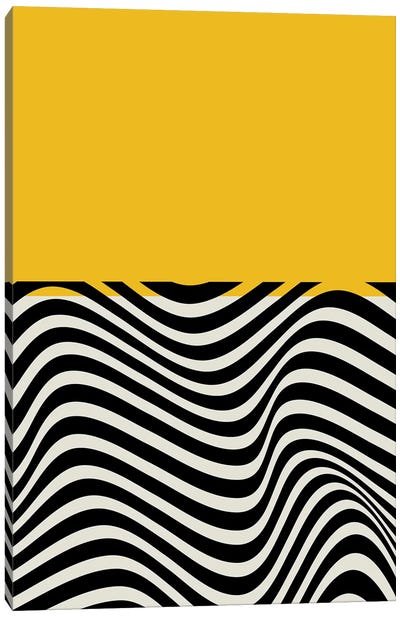 Minimal Abstract Yellow Wave Canvas Art Print - Black, White & Yellow Art
