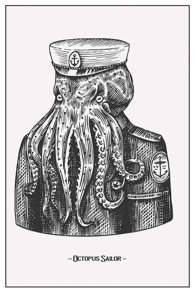 Octopus Sailor by jay stanley framed canvas print