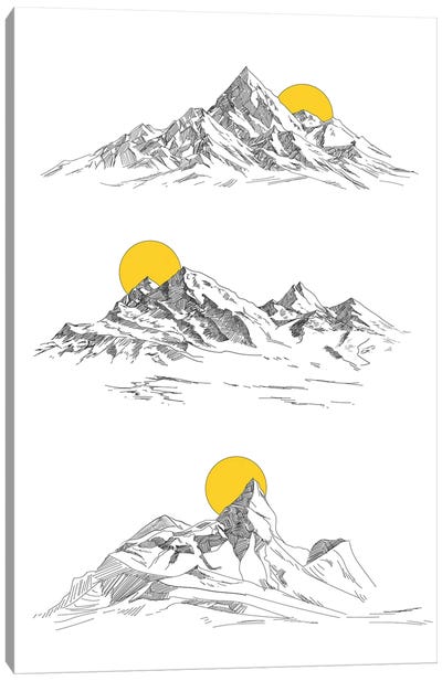 Sunny Mountains Canvas Art Print - Black, White & Yellow Art