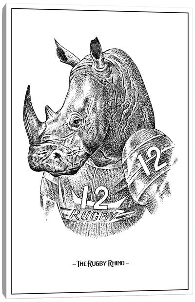 The Rugby Rhino Canvas Art Print - Rhinoceros Art