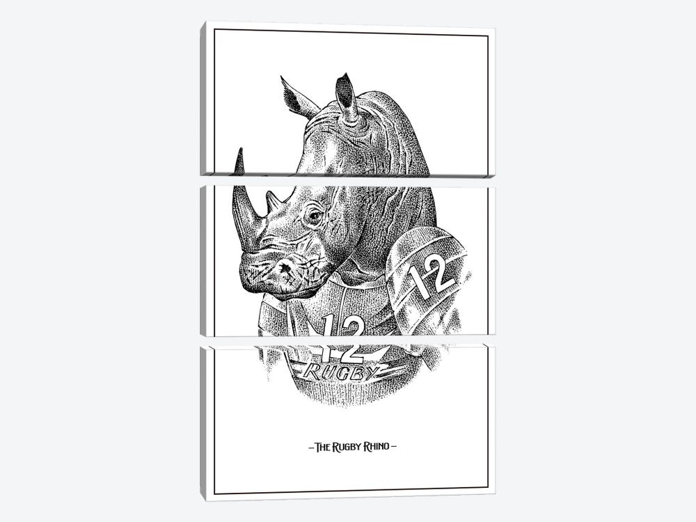 The Rugby Rhino by Jay Stanley 3-piece Canvas Wall Art