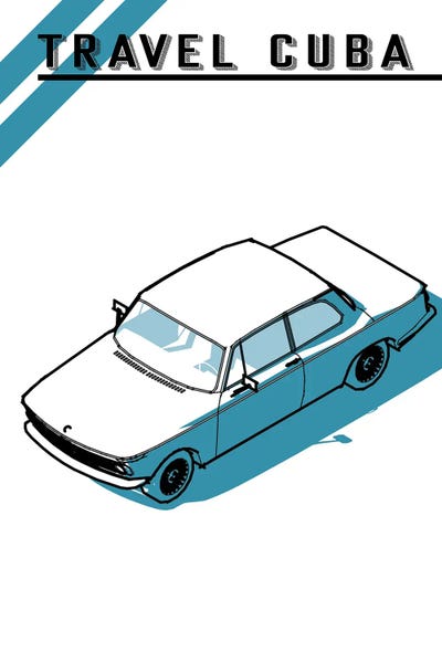 Black & White & Blue: Travel Cuba Blue Car by jay stanley