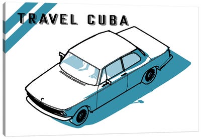 Travel Cuba Blue Canvas Art Print - Minimalist Travel Posters