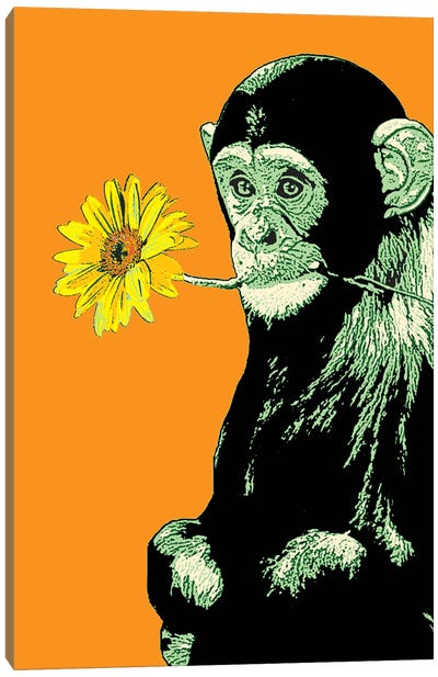 Flower Monkey Canvas Art Print - Primate Art