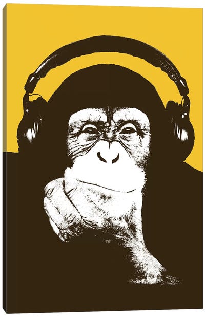 Headphone Monkey Canvas Art Print - Mellow Yellow
