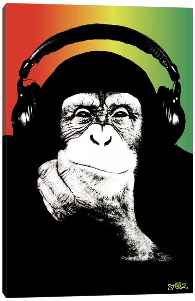 Monkey Headphones Rasta I Canvas Art Print
