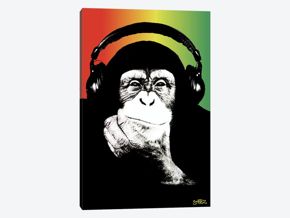 Monkey Headphones Rasta I by Steez 1-piece Canvas Artwork