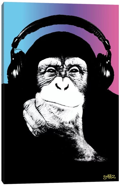 Monkey Headphones Rasta II Canvas Art Print