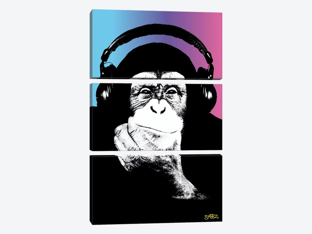 Monkey Headphones Rasta II by Steez 3-piece Canvas Wall Art