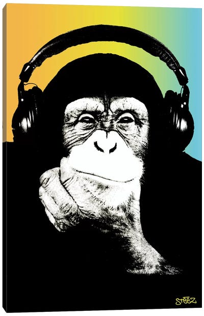Monkey Headphones Rasta III Canvas Art Print