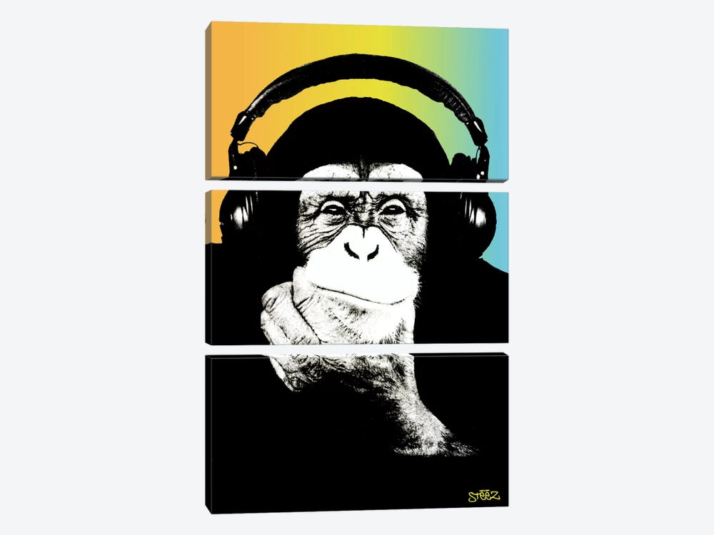 Monkey Headphones Rasta III by Steez 3-piece Canvas Print