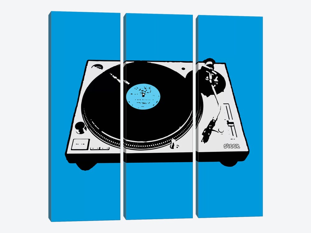 Turntable Blue Poster by Steez 3-piece Canvas Wall Art
