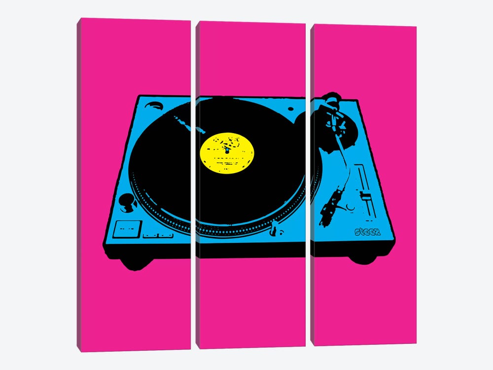 Turntable Pink Poster by Steez 3-piece Canvas Print