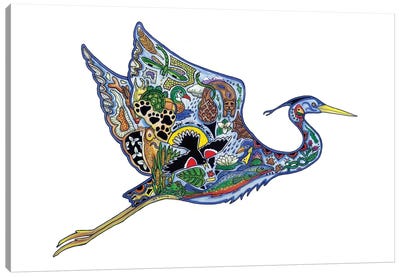 Flying Blue Heron Canvas Art Print - Ladybug Art