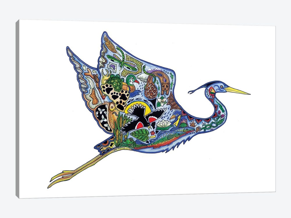 Flying Blue Heron by Sue Coccia 1-piece Canvas Artwork
