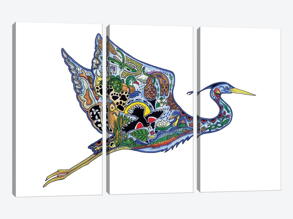 Flying Blue Heron by Sue Coccia 3-piece Canvas Wall Art