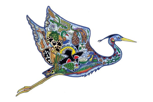 Embellished Animals: Flying Blue Heron by Sue Coccia