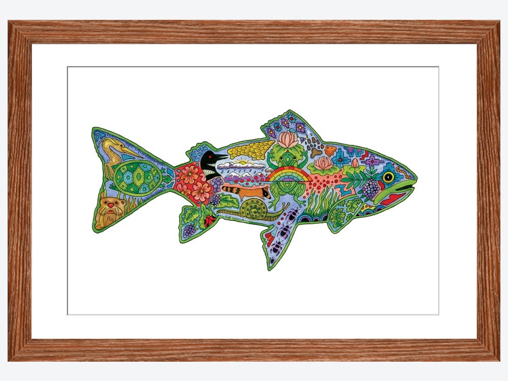 Framed Rainbow Trout with Water Wrapped Canvas, Watercolor