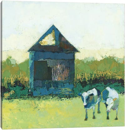 Crooked Cow Barn Canvas Art Print - Cow Art