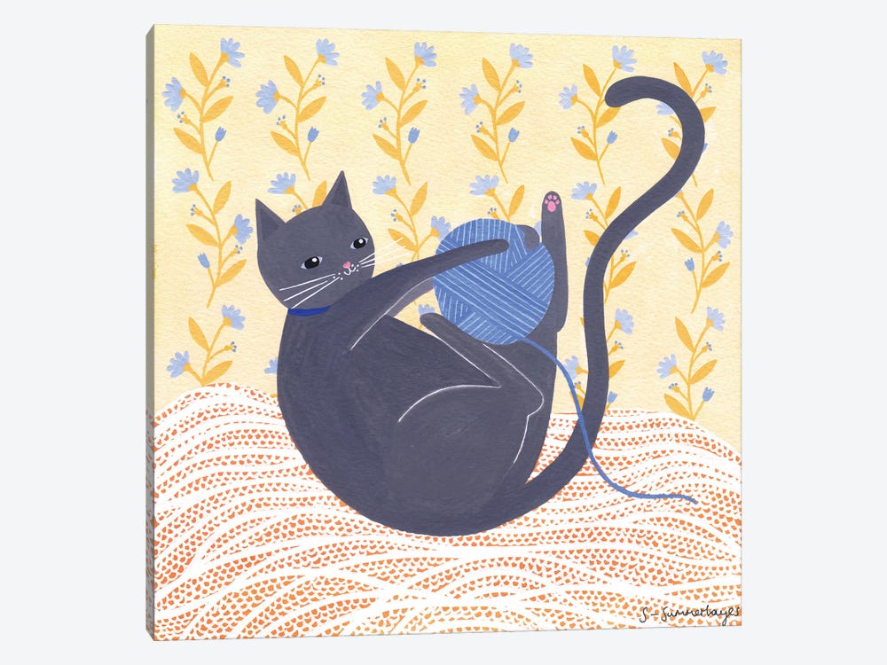 Cat With Wool by Sian Summerhayes 1-piece Canvas Artwork