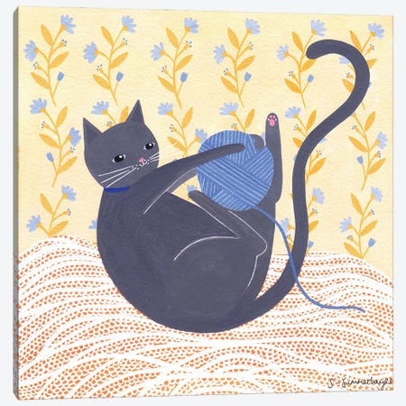 Cat With Wool Canvas Print #SUH10} by Sian Summerhayes Canvas Print