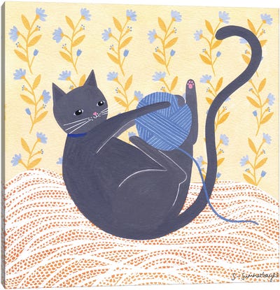Cat With Wool Canvas Art Print - Sian Summerhayes