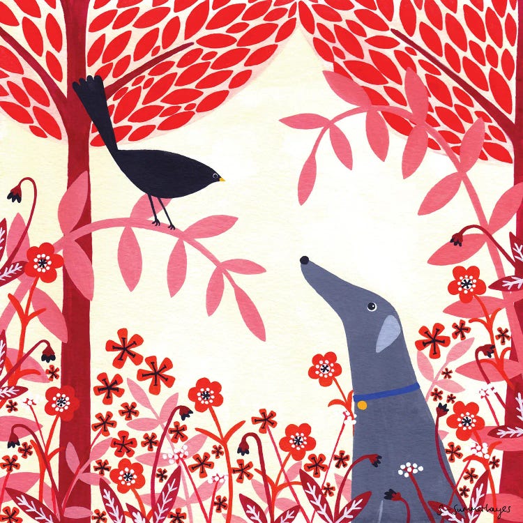 Autumn Greyhound And Blackbird