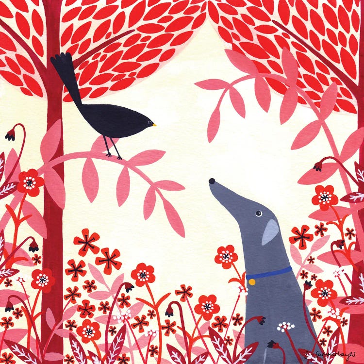 Autumn Greyhound And Blackbird by Sian Summerhayes wall art
