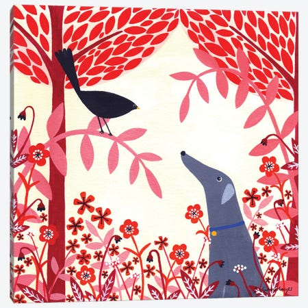 Autumn Greyhound And Blackbird Canvas Print #SUH1} by Sian Summerhayes Canvas Print