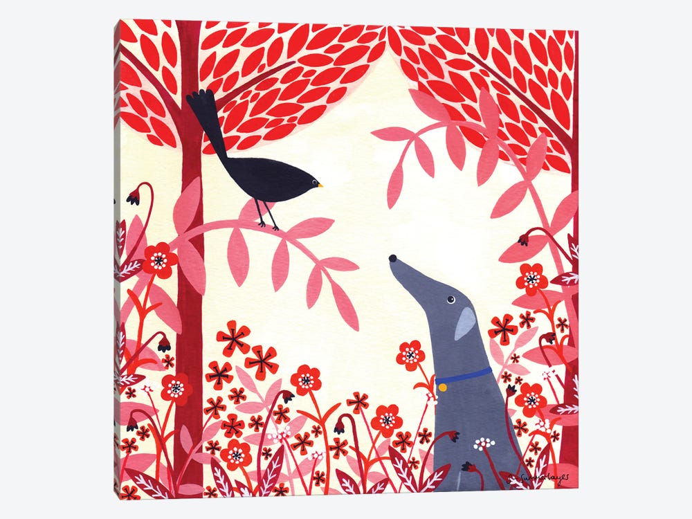 Autumn Greyhound And Blackbird by Sian Summerhayes 1-piece Art Print