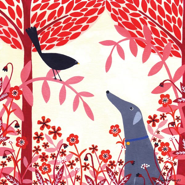 Greyhounds: Autumn Greyhound And Blackbird by Sian Summerhayes