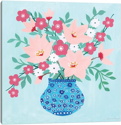 Floral On Mint Canvas Art Print - Sian Summerhayes