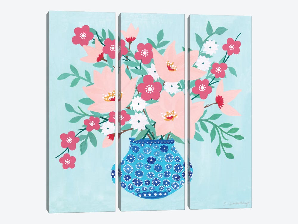 Floral On Mint by Sian Summerhayes 3-piece Canvas Print