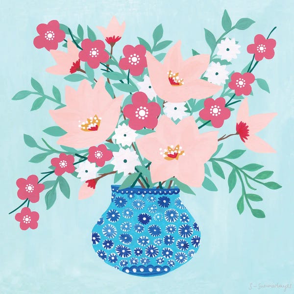 Botanical Still Life: Floral On Mint by Sian Summerhayes