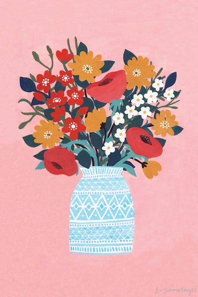 Floral On Peach by Sian Summerhayes canvas print