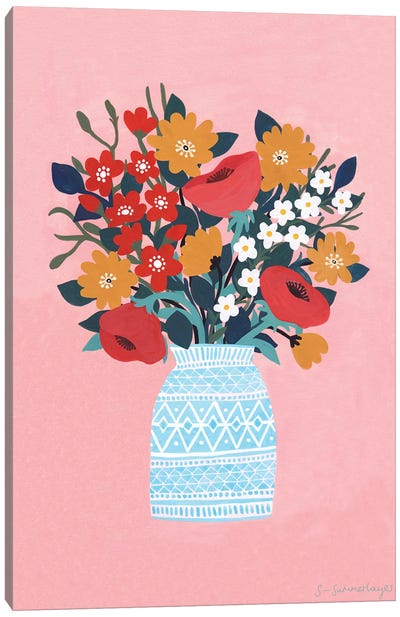 Floral On Peach Canvas Art Print - Sian Summerhayes